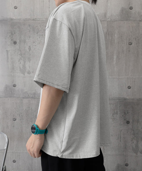 半袖Tシャツ メンズ 重ね着風カットソー スキッパーTシャツ クルーネック夏服 カジュアル 無地tシャツ 夏t レイヤード風プルオーバー おしゃれサマーtシャツ黒 87MP-005